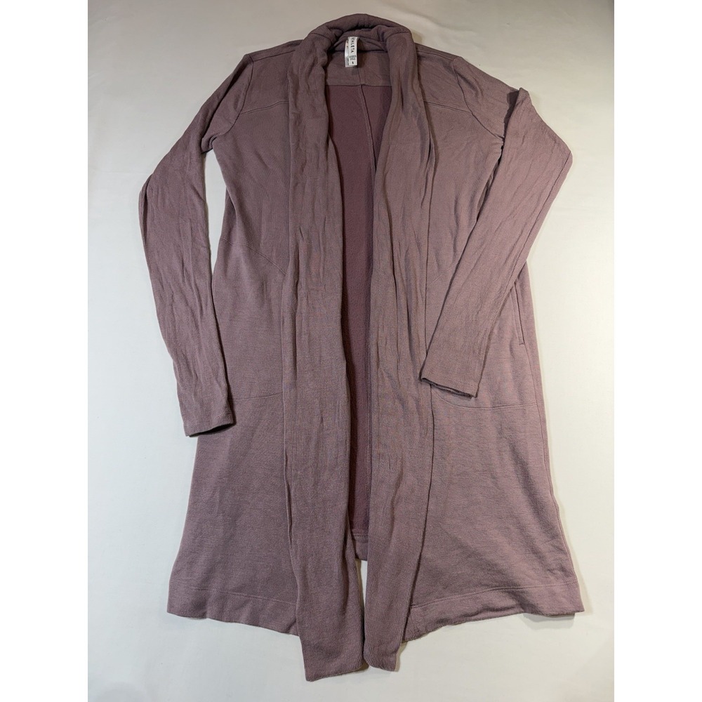 Athleta Womens Small Mauve Modal Blend Open Front Longline Cardigan Thumbholes